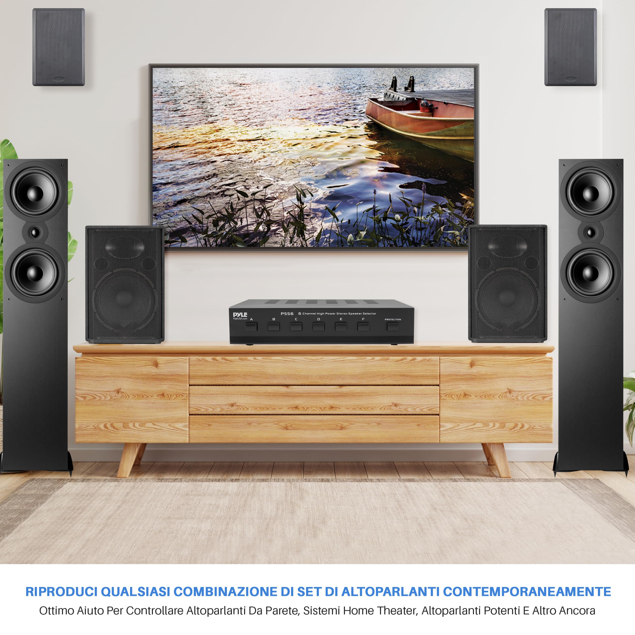 Pyle Amplificatore Audio Stereo Selettore Altoparlanti 6 Zone Interruttore Multi-Canale