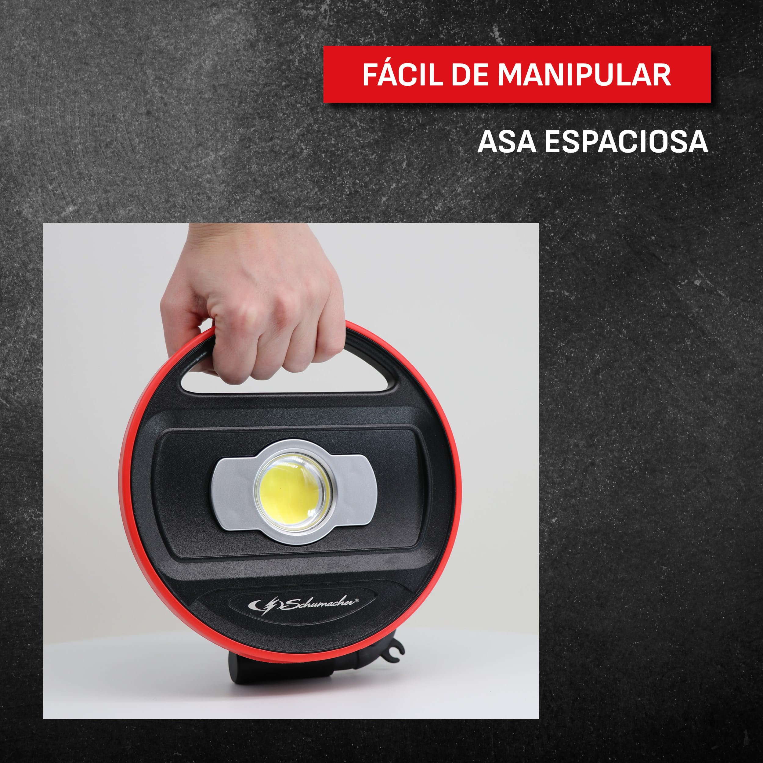 Schumacher Electric SL879 - Lámpara LED Recargable 15W, 1200 Lúmenes - para Espacios de Trabajo, Sitios de Construcción, Garajes - Regulador de Brillo - Pie de Soporte - Acabado Suave al Tacto