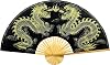 Dragons Folding Wall Fan Hand-painted Chinese Decor Artwork (40 inch wide, Black Dragons)