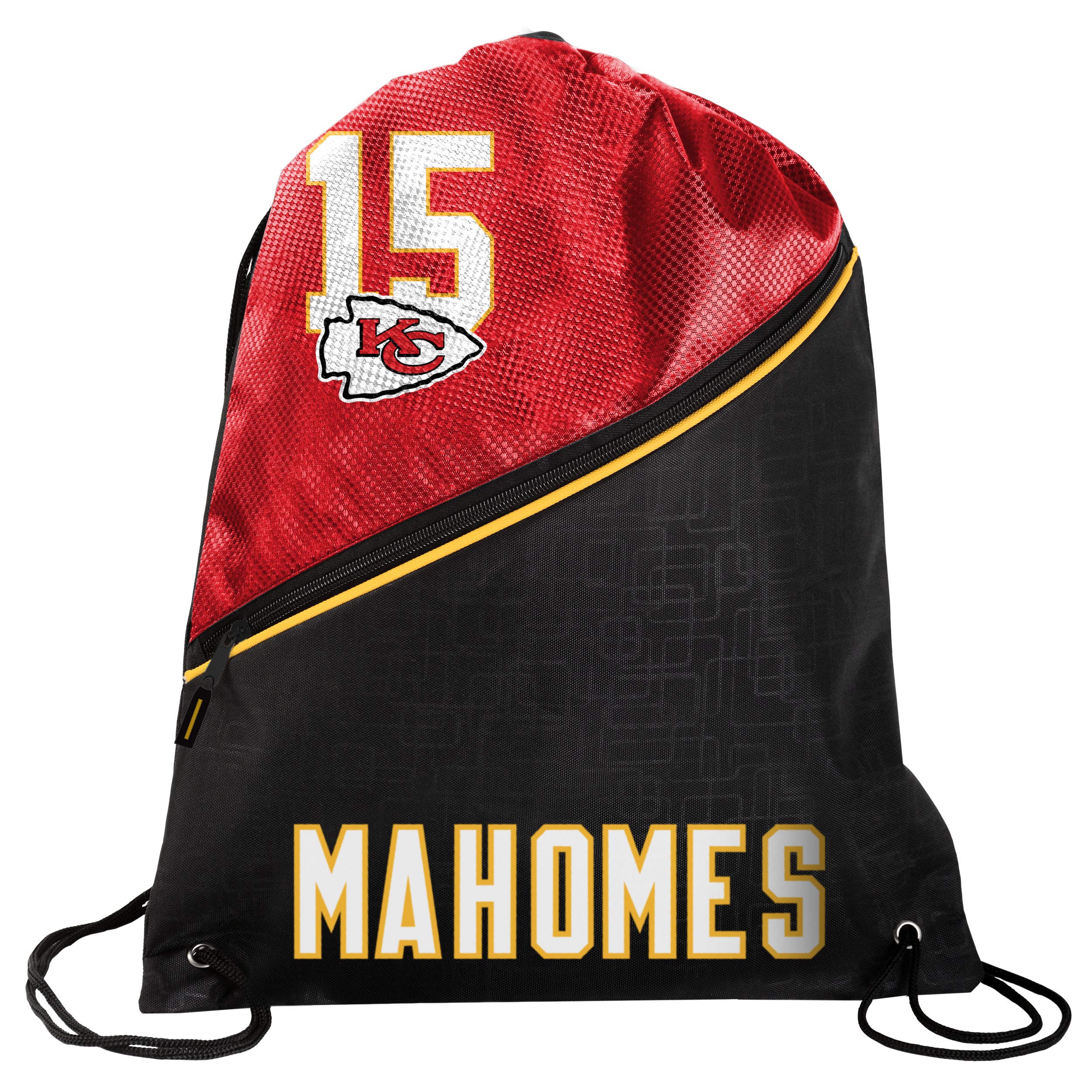 FOCOKansas City Chiefs High End Diagonal Drawstring Backpack Gym Bag - Patrick Mahomes #15