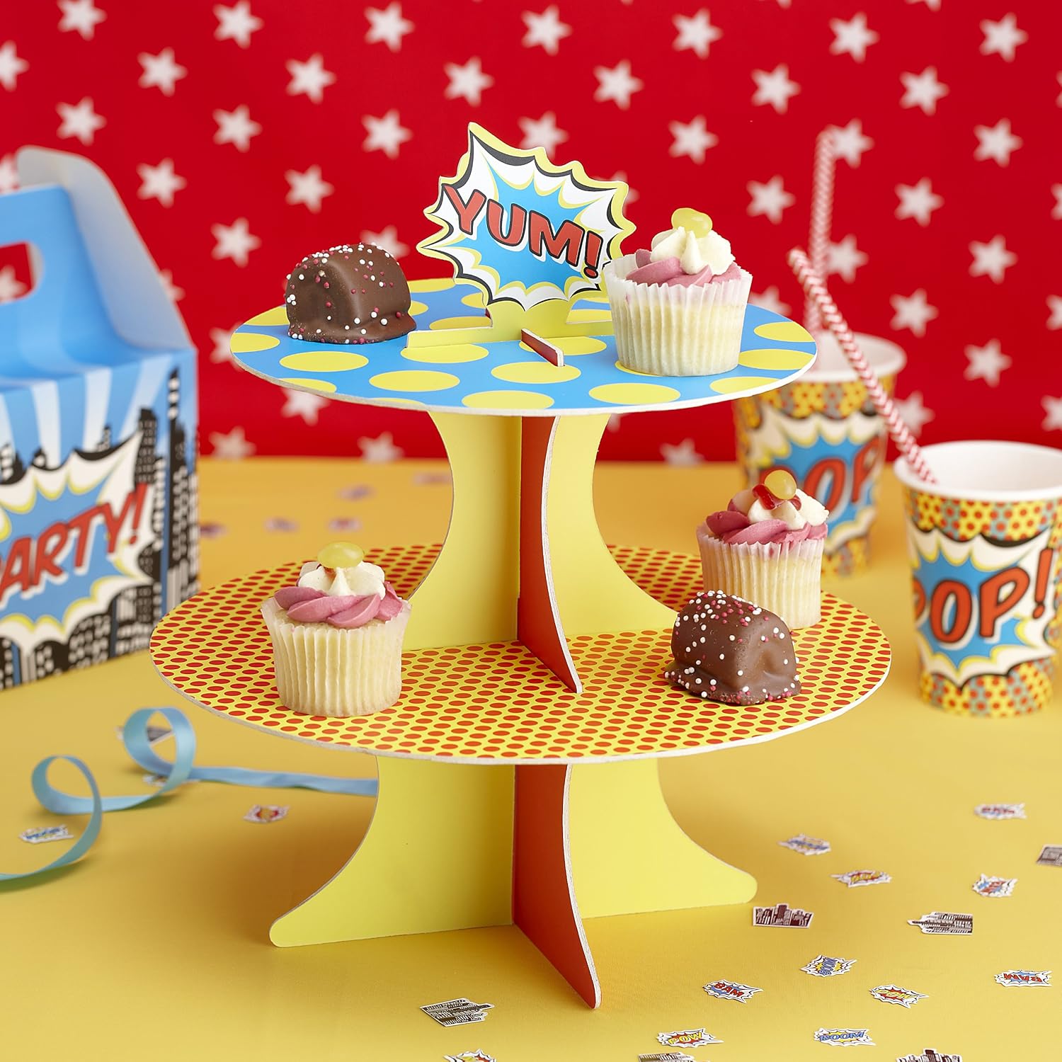 Ginger Ray Pop Art Birthday Party Cupcake Stand Holder, Two