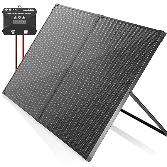 VOLTSET 100 Watt 12 Volt Portable Solar Panel with Waterproof 10A Charger Controller