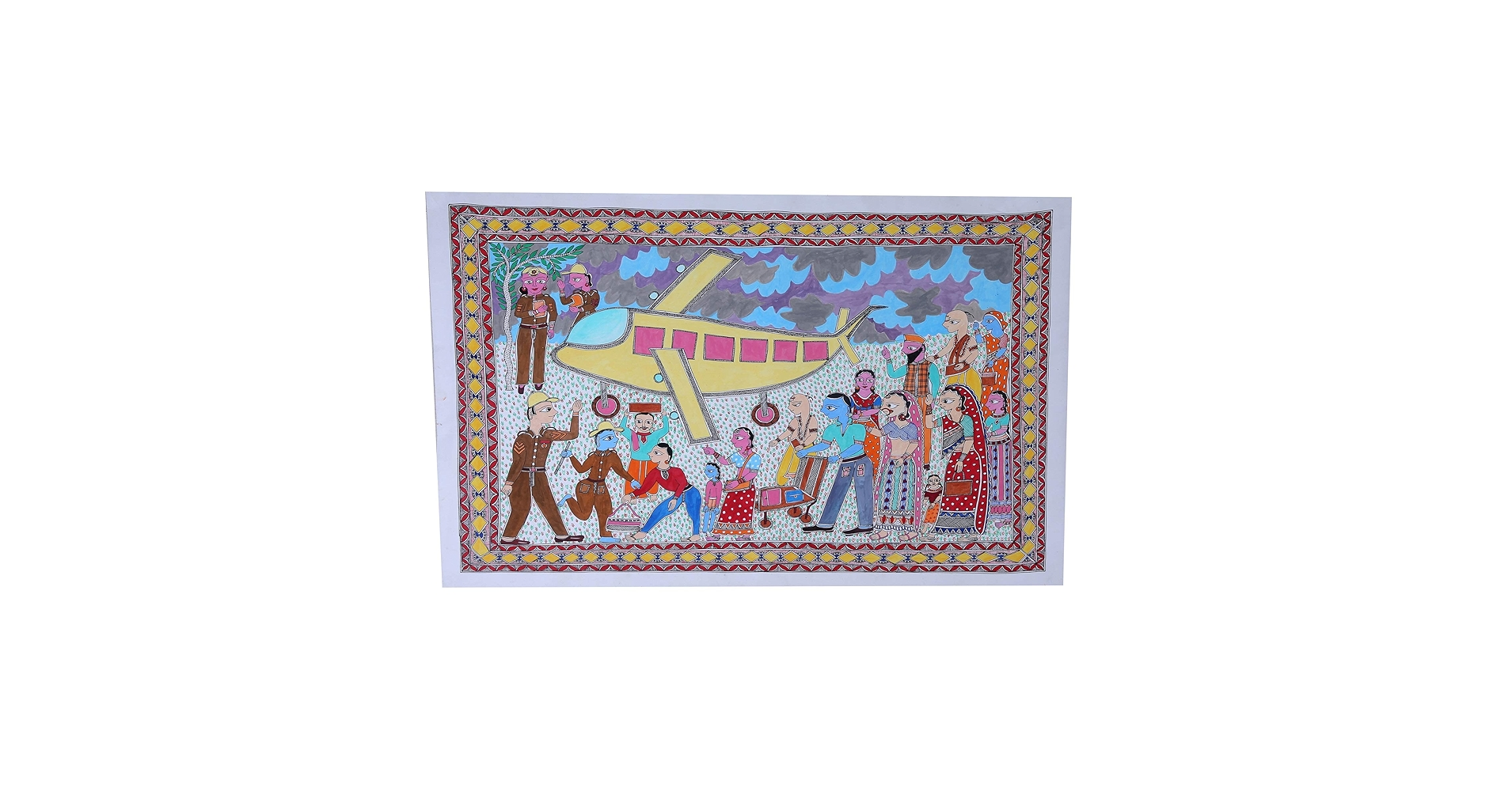 iMithila Madhubani Folk Art Painting Depicting Darbhanga Airport