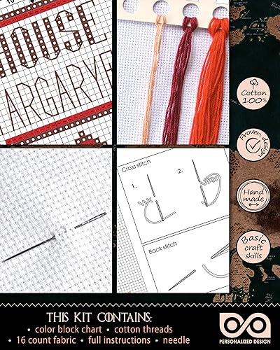 Miniatura 10 de Personalized.Design Juego de Tronos - Kit de punto de cruz House Stark, regalo para el día del padre, marcapáginas bordado a mano con patrón GoT