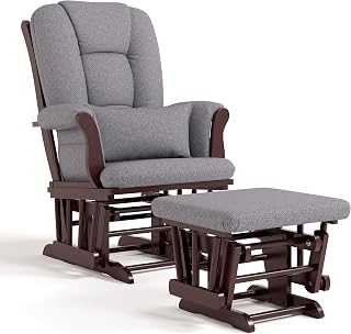 Storkcraft Tuscany Glider & Ottoman with Lumbar Pillow - GREENGUARD Gold Certified Nursery Rocking Chair (Espresso/Slate Gray Swirl)