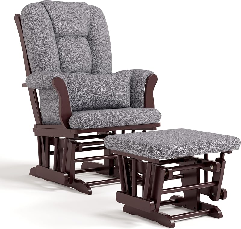 Storkcraft Tuscany Glider & Ottoman with Lumbar Pillow, Espresso/Gray Swirl