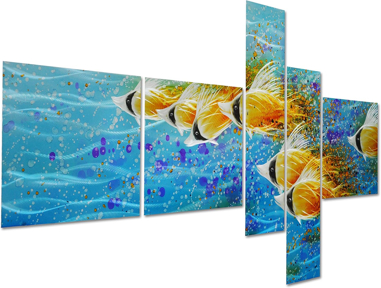 Pure Art Blue Tropical School of Fish Metal Wall Art, 5