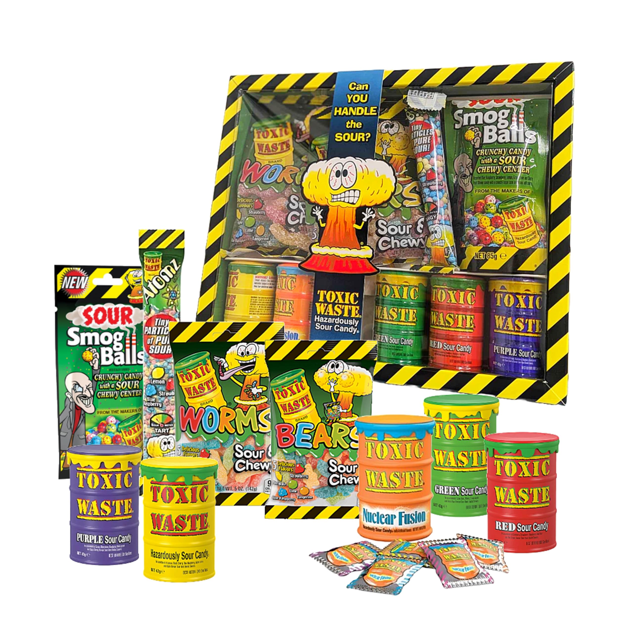 Sour Candy Toxic Waste Sweets - Mega Sour Sweets Selection Sweets Gift Box 639g with Topline Card. Fizzy Sweets Kids Snacks for Stocking Fillers, the Perfect Christmas Gifts Birthday Gifts
