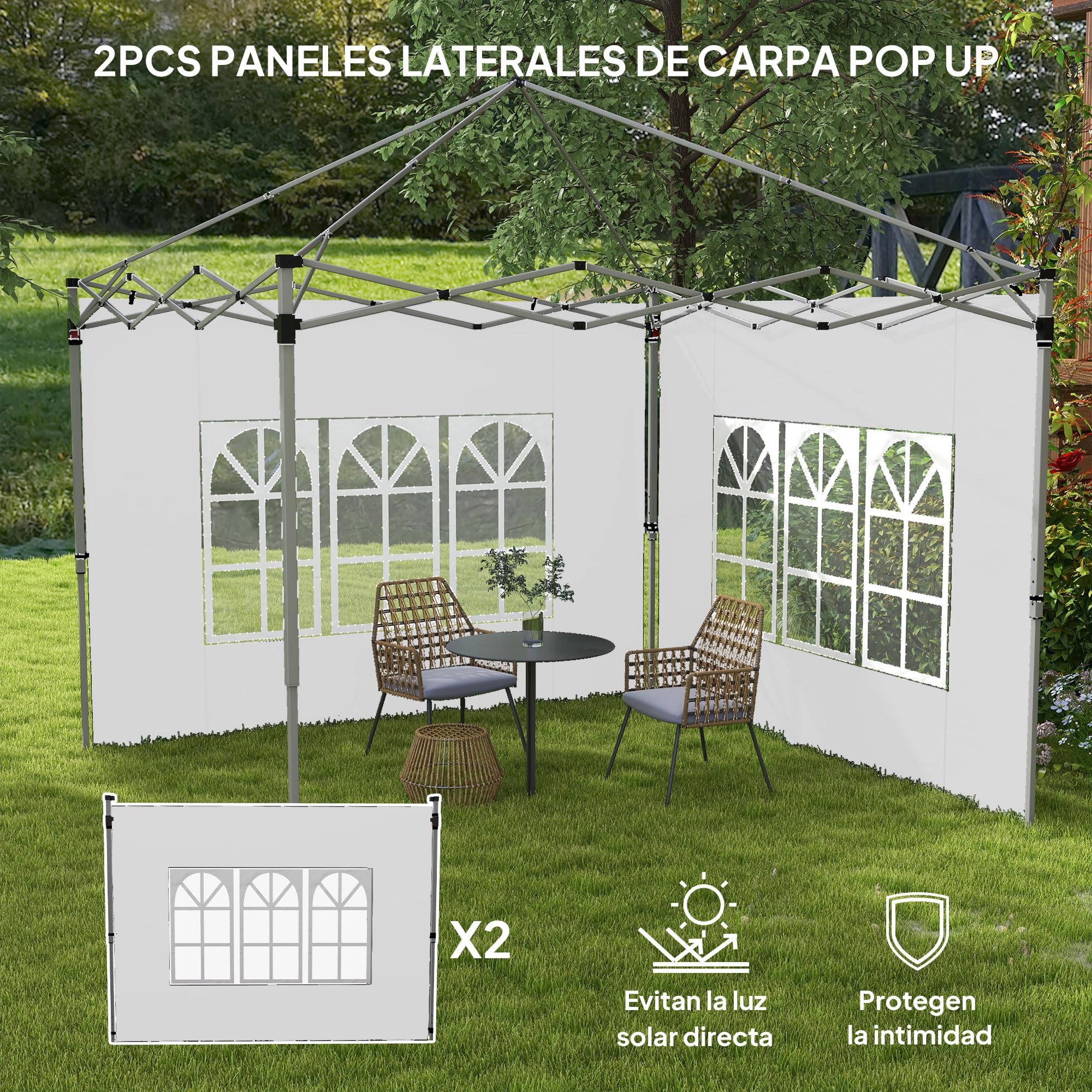 Outsunny 2 Paredes Laterales para Carpas de 3 x 3/3 x 4 m, 295x195 cm, Paredes Laterales de Repuesto para Cenador de Tela Oxford con Ventana, para Jardín, Exteriores, Fiestas, Blanco
