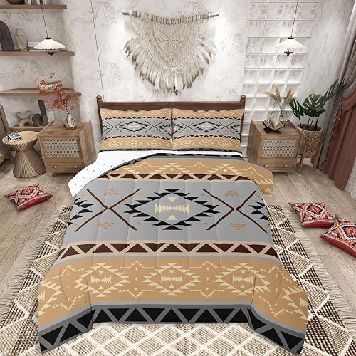 jejeloiu Boho Western Comforter Set Queen Size Bohemian Southwestern Bedding Set