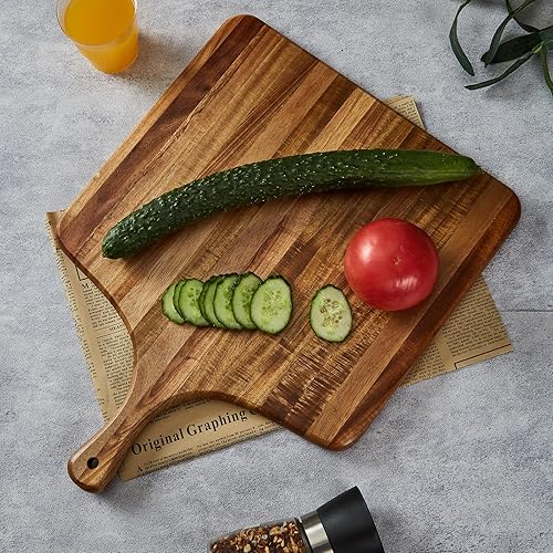 Miniatura 5 de Tabla de cortar grande de madera de acacia con asa, tabla de charcutería de madera, tabla de cortar para cocina, carne, queso, verduras, frutas y