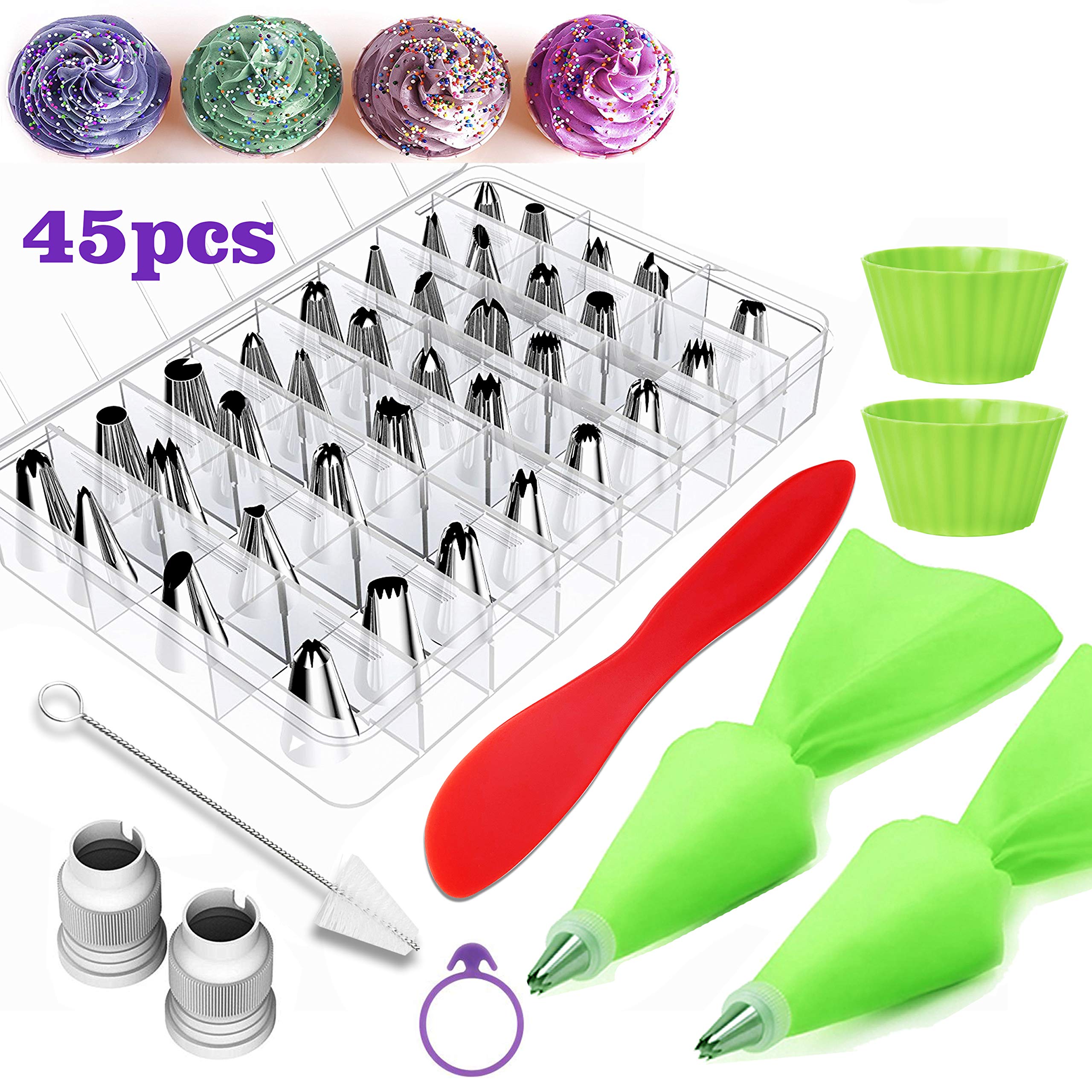 Songlela45 Pieces Cake Decorating Supplies, Icing Tips Reusable Pastry Tools with Piping Nozzle, Pastry Bag, Coupler, Cake Spatula, Muffin Mould for Making Cakes Cupcakes Cookies Pastry and More #2