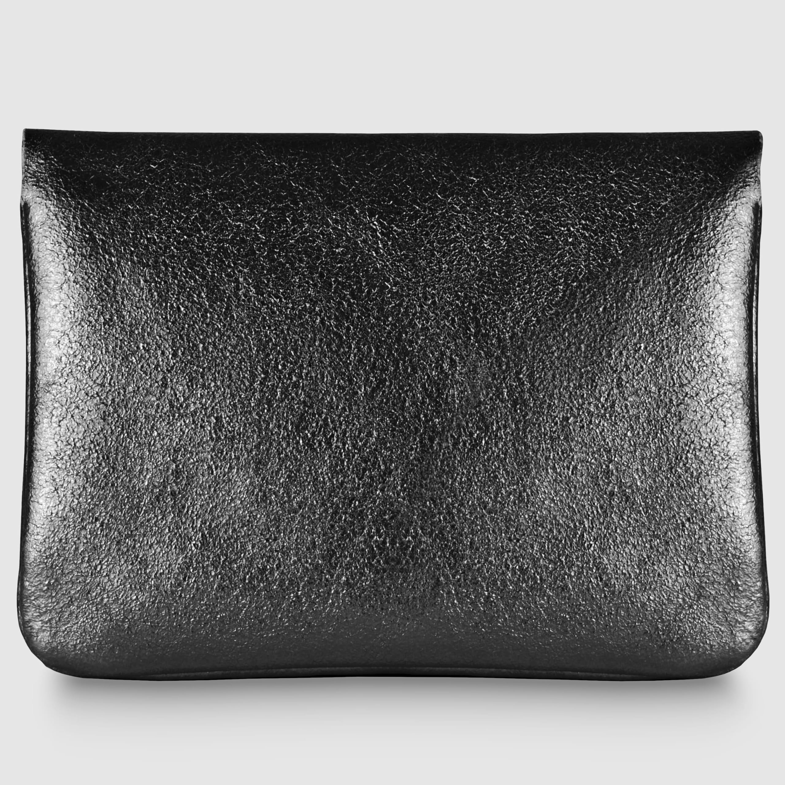 Cartera italiana de gamuza metálica auténtica para mujer con cierre a presión y cremallera, pequeña funda para tarjetas de noche de diseño, Negro, Small, Cartera rectangular compacta con