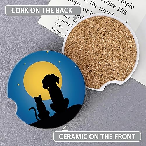 Miniatura 3 de Portavasos de automóvil para perros y gatos, diseño de luna y cielo estrellado, 2 piezas de inserción absorbente de cerámica con parte trasera