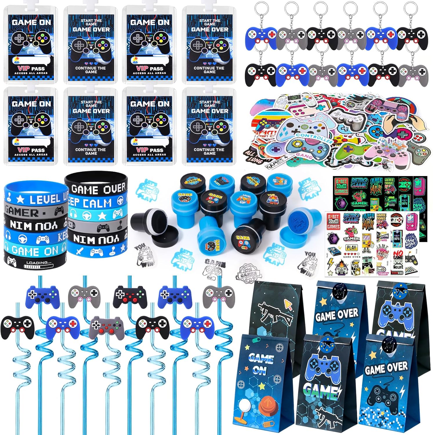 Winrayk 136Pcs Video Game Party Favors Gamer Birthday Supplies, Drinking Straw VIP Pass Paper Bag Bracelet Stamper Glow Sticker Keychain, Goodie Bag Stuffer Boys Kids Game On Gaming Party Favors Decor Winrayk 136Pcs Video Game Party Favors Gamer Birthday Supplies, Drinking Straw VIP Pass Paper Bag Bracelet Stamper Glow Sticker Keychain, Goodie Bag Stuffer Boys Kids Game On Gaming Party Favors Decor