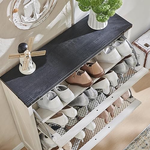 Miniatura 4 de ACCOHOHO Gabinete de zapatos de granja, armario estrecho de almacenamiento de zapatos con 2 cajones abatibles y estantes ajustables, organizador de