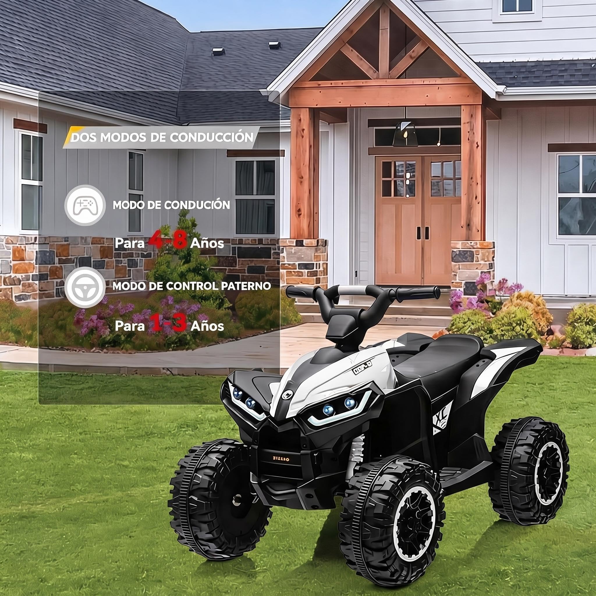 Garvee Quad Électrique Enfant 12V, Voiture Électrique pour Enfants avec LED Et Musique, 2 Vitesses 3-6 km/h, Klaxon, ATV pour Enfants 3+ Ans 83x 53x 56 cm
