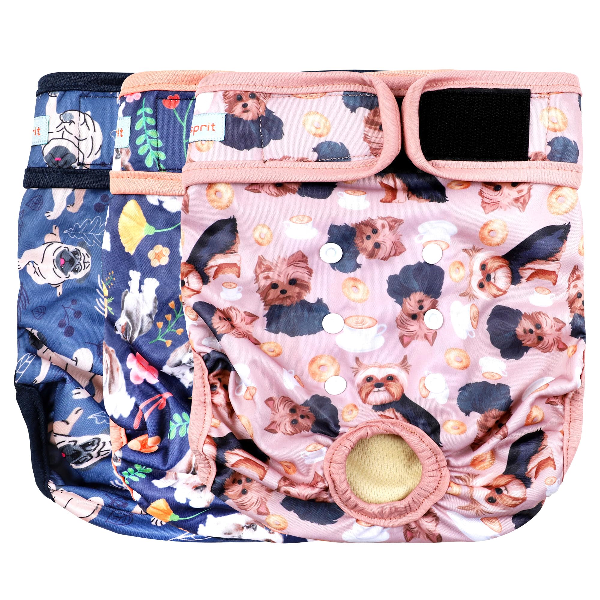 Langsprit Washable Female Dog Diapers (3 Pack) - No Leak Reusable Diapers for Doggy Female in Period - Highly Absorbent Dog Heat Panties with Adjustable Snaps S Size