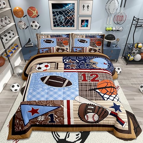 Miniatura 235 de Castle Fairy Juego de ropa de cama de béisbol, tamaño matrimonial, juego de edredón de 3 piezas para niños, niños, adolescentes, decoración