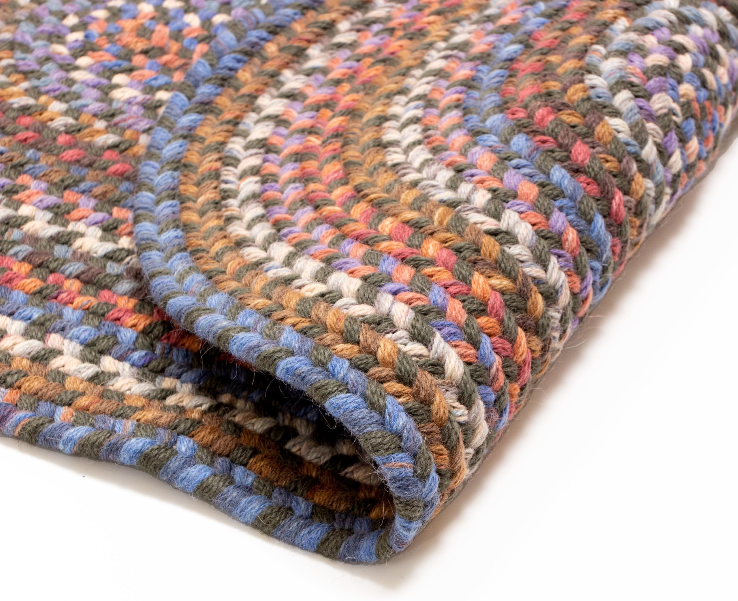 Super Area Rugs Premium Wool Braided Rug - Soft & Reversible Woven Rug- Made in USA - Blue Green Mix, 3' X 5'