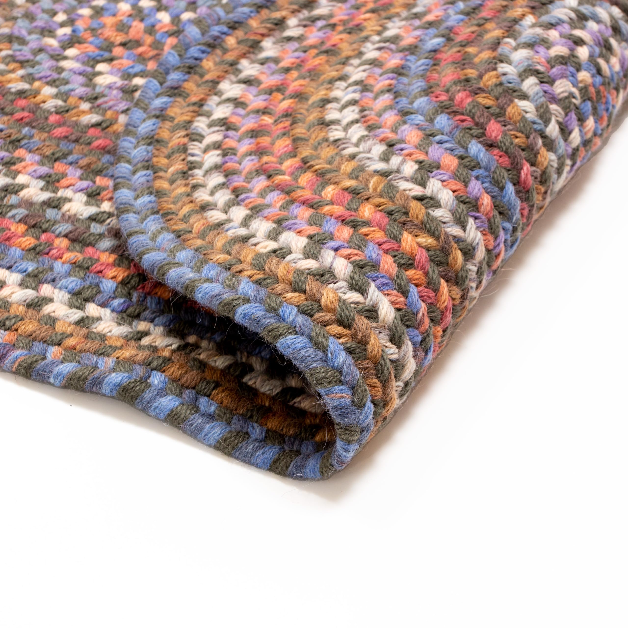 Super Area Rugs Premium Wool Braided Rug - Soft & Reversible Woven Rug - Made in USA - Blue Green Mix 2' x 7' Runner