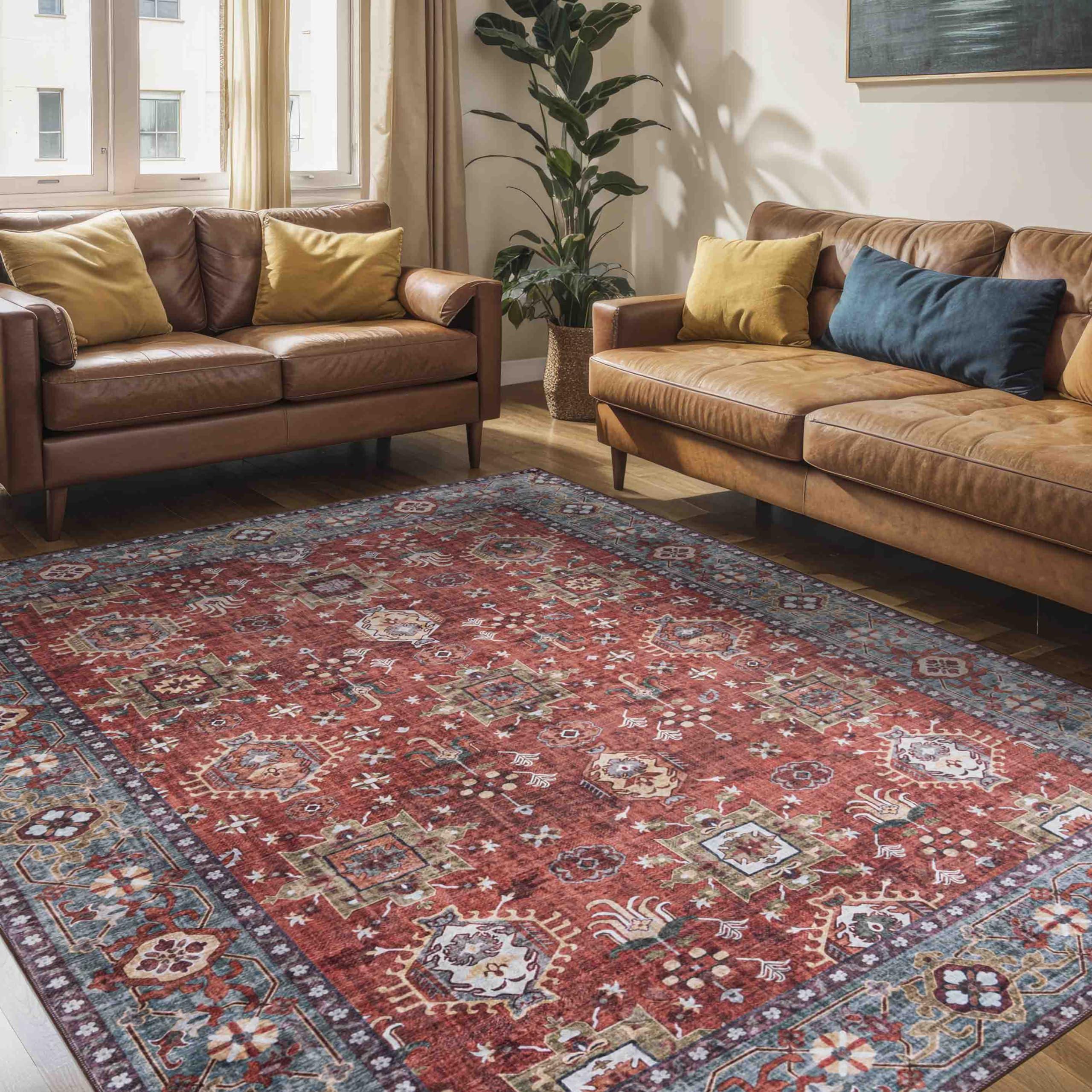 Mazovia Tapis Salon 120x170cm Rouge Vintage Traditionnel Élégant Décoratif | Tapis pour Chambre Bureau Salle à Manger Entrée Antidérapant Chauffage au Sol Facile D'entretien Résistant aux Détergents
