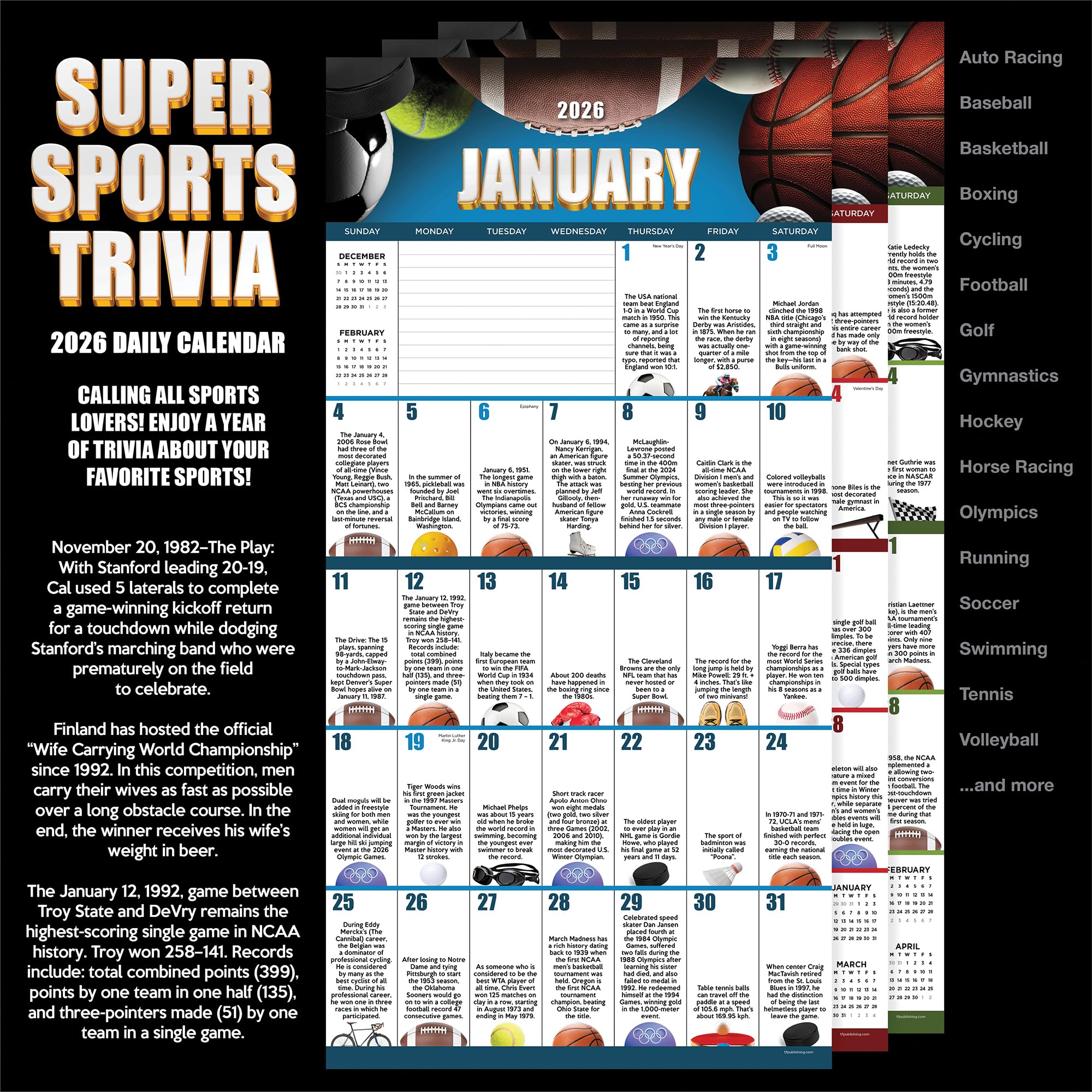 Amazon.com: TF Publishing 2026 Sports Facts & Trivia Wall Calendar