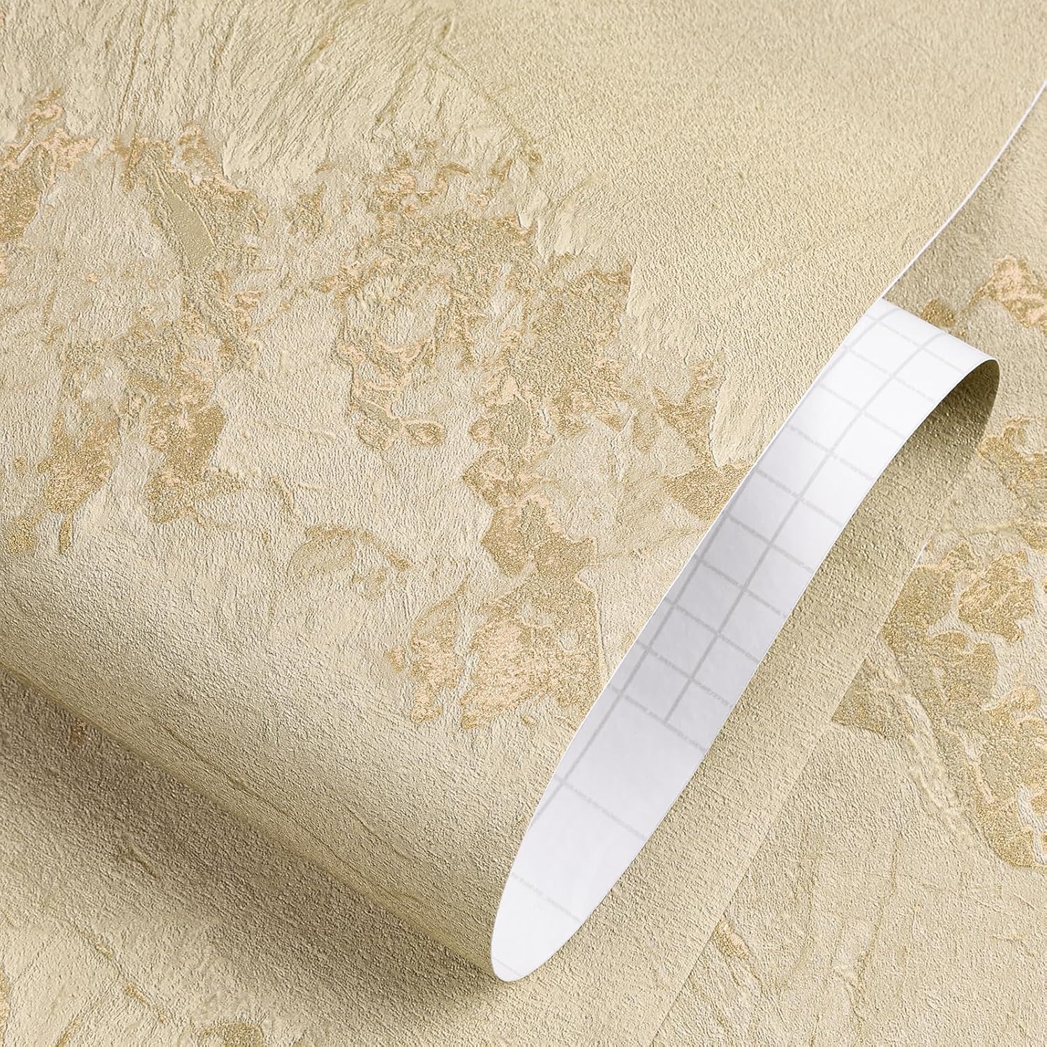 ReWallpaper 24in x 16.5ft Peel and Stick Wallpaper Marble Countertop Contact Paper Self Adhesive Waterproof Beige and Gold Faux Marble Wall Covering for Bathroom Kitchen Bedroom TV Space Living Room