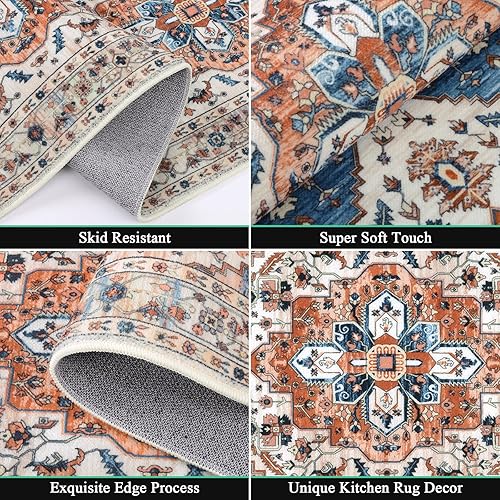 Miniatura 4 de HEBE - Juego de alfombras de cocina bohemias de 3 piezas con corredor, alfombras de cocina antideslizantes y tapetes lavables para piso de cocina,