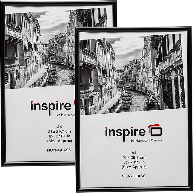 Hampton Frames BACKLOADER A4 (21x29.7cm) Black Picture Poster Photo Certificate Display Frame - 2 PACK Acrylic (Non-Glass) Front A4MARBLK-2PK