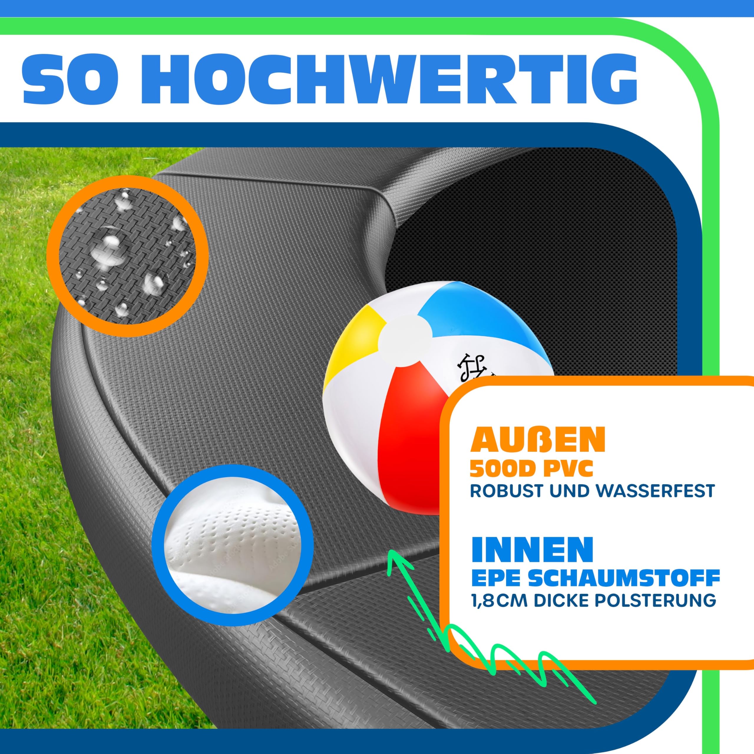 KESSER® - Trampolin Randabdeckung Ø 244, 305, 366, 426 cm, 30cm breit 100% UV-beständig reißfest Federabdeckung inkl. Beachball