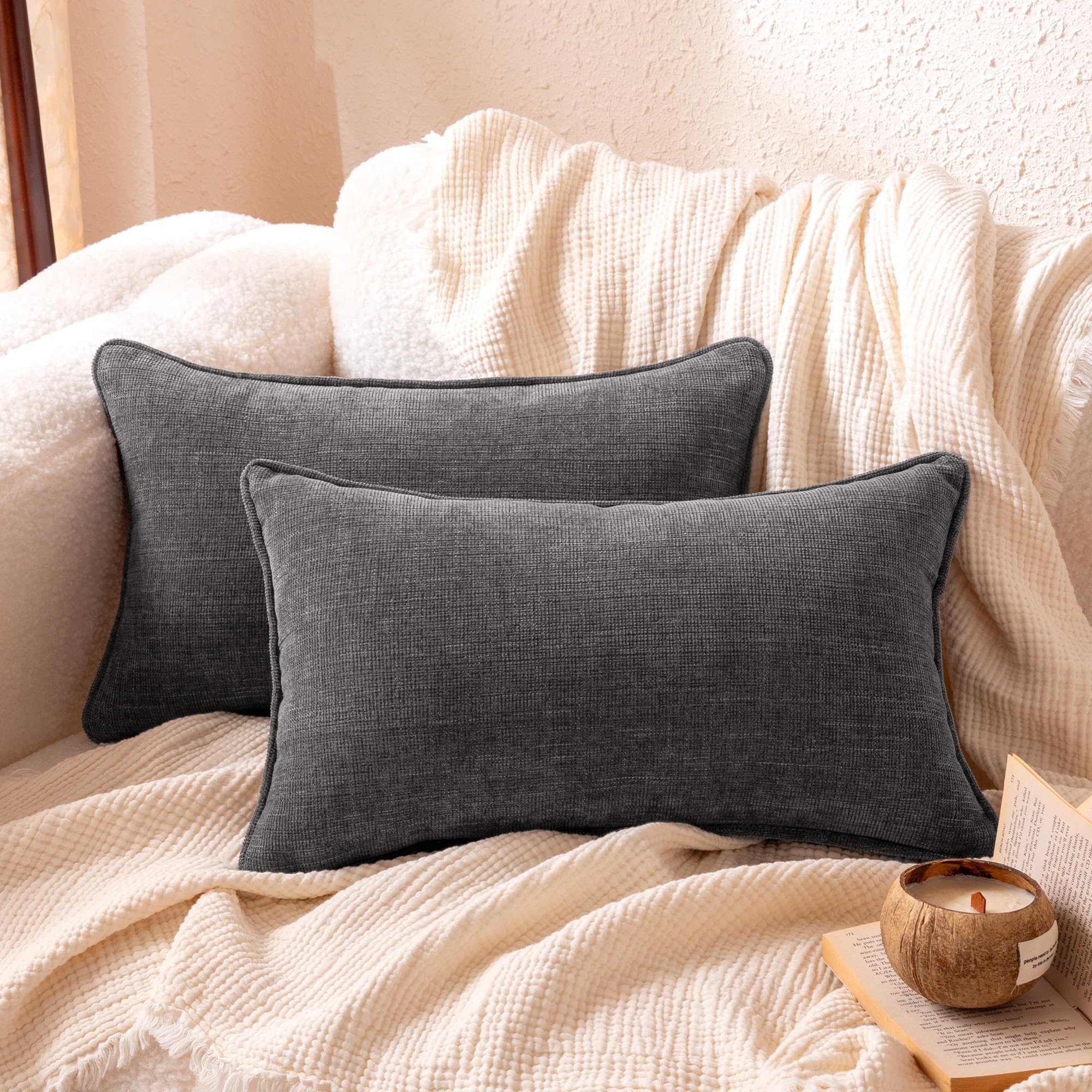 

                                                    Amazon Basics Faux Linen Throw Pillow Covers with 
