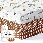 Pack and Play Sheets Fitted, Mini Crib Sheets for Graco Pack N Play Playard (38x26), Ultra Soft Organic Cotton Blend, Safe & Snug Playpen Mattress Sheet for Baby Boys & Girls, Safari Adventure, 2-Pack