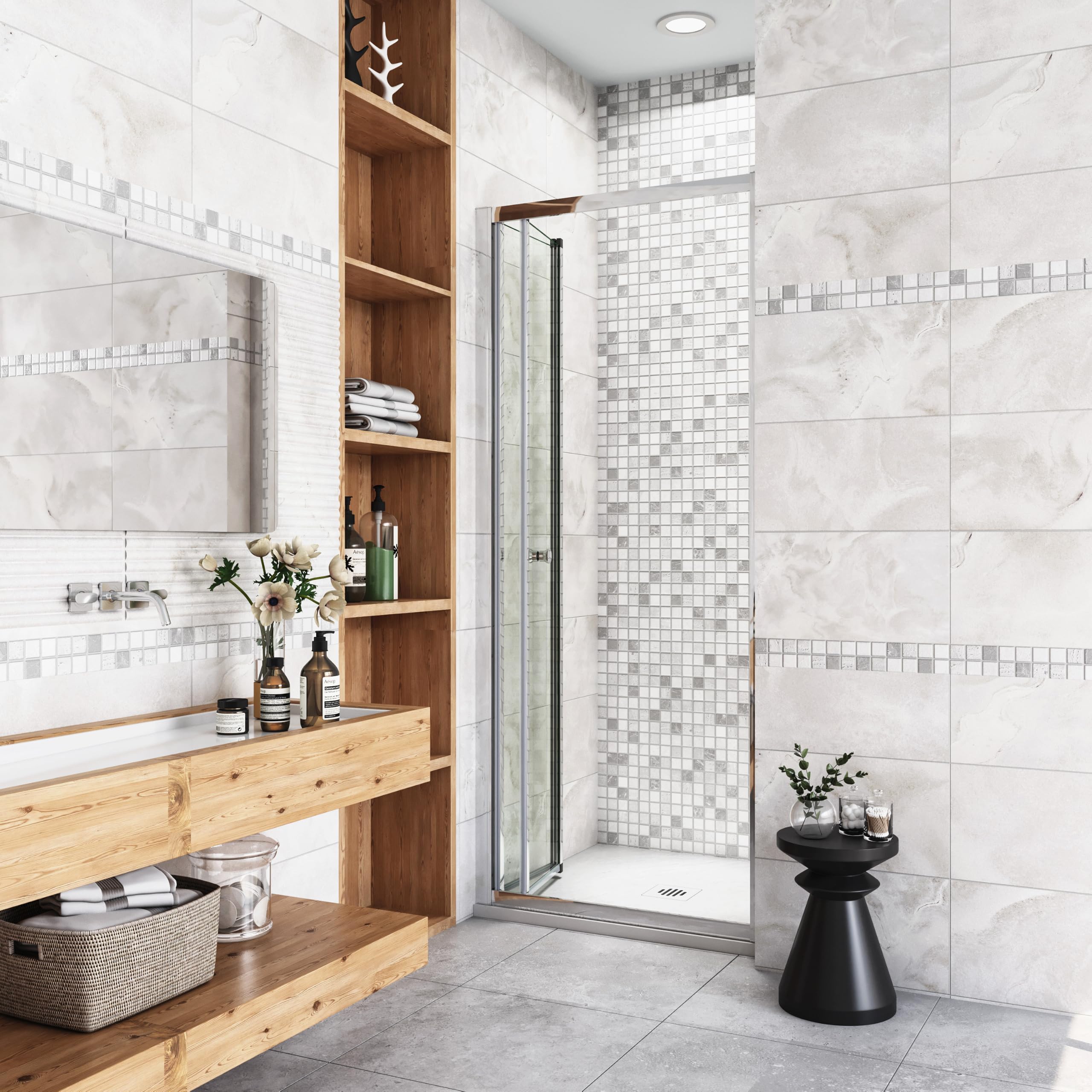 Aica Sanitär Duschtür Falttür 90 x 185cm Nischentür 5mm ESG Glas Dusche