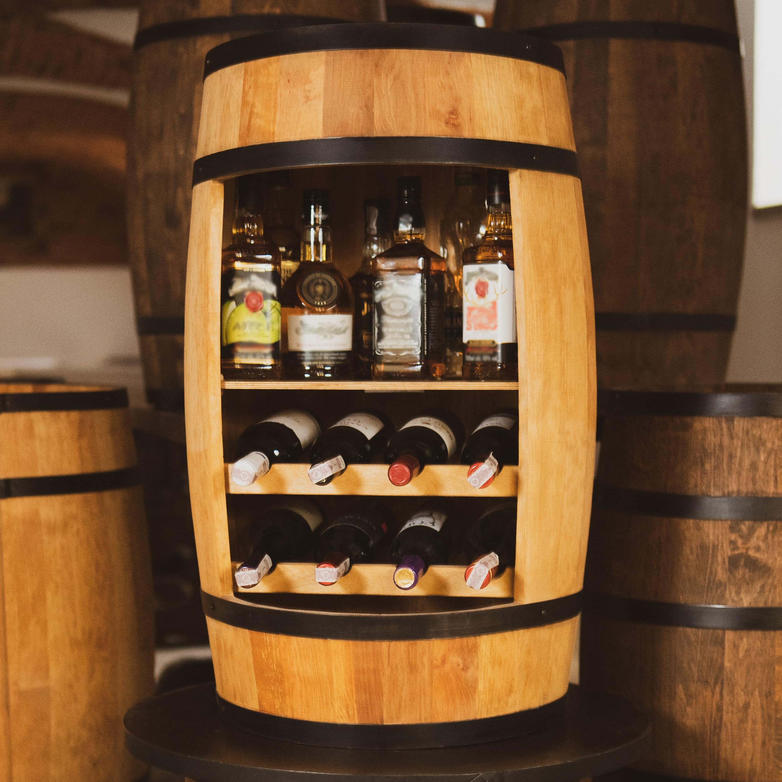 CREATIVE COOPER Cantinetta per vino – Mini Bar – Alcol – Barile di vino – Barile – Vino bar – Altezza: 80 cm – Scaffale decorativo retrò – mobili da botte (Quercia) – regalo per un uomo