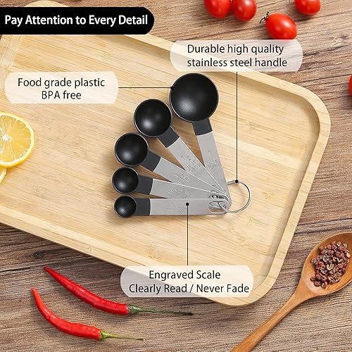 Miniatura 31 de Huygens - Juego de tazas y cucharas medidoras de 10 piezas, tazas medidoras apilables con mango de acero inoxidable para medir ingredientes secos