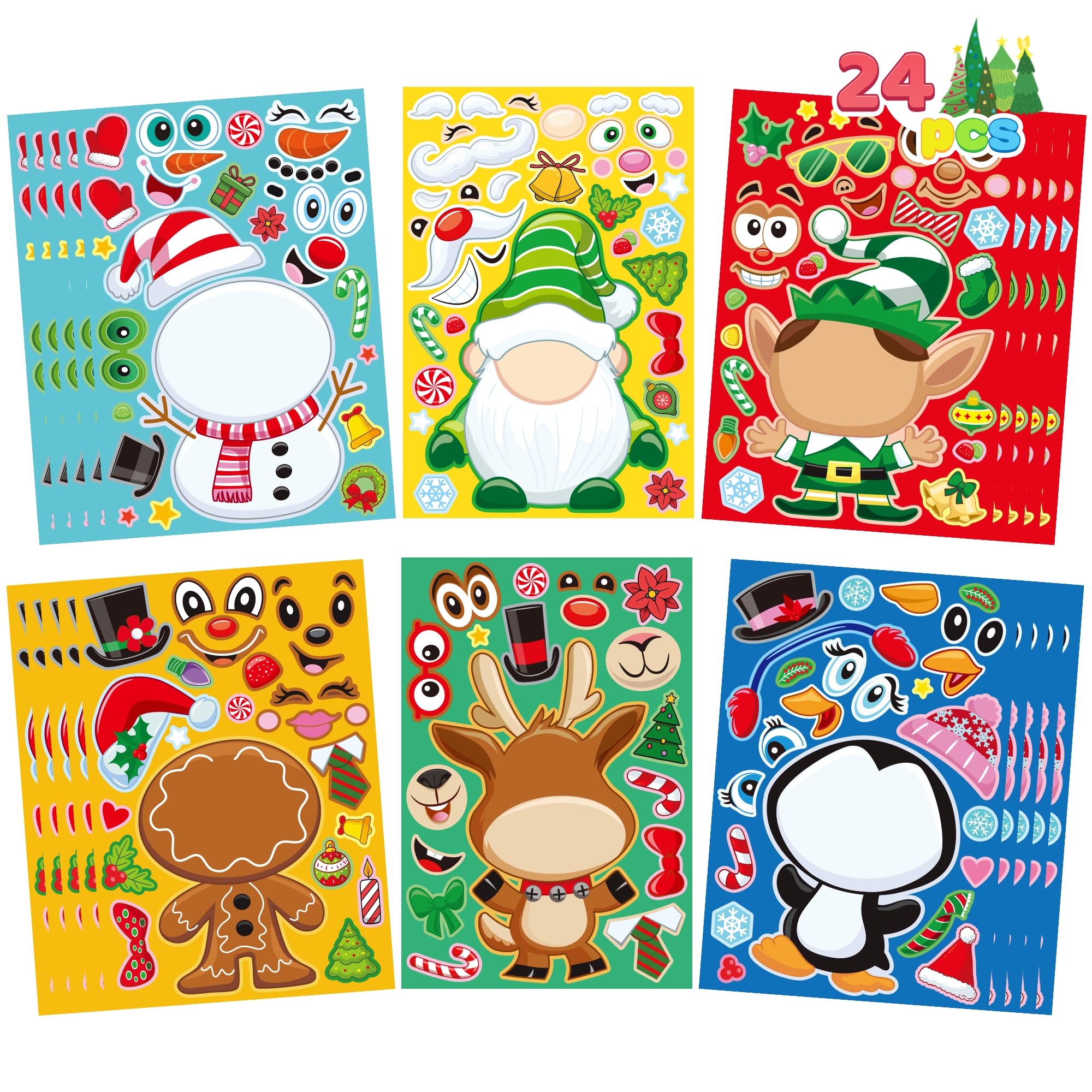 Christmas Arts And Crafts JOYIN 24 Pcs Christmas Make-a-face Stickers ...