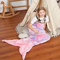 Vista 7 de Catalonia Manta de cola de sirena para niñas, saco de dormir de sirena que brilla en la oscuridad para niños de 3 a 14 años, regalo de sirena