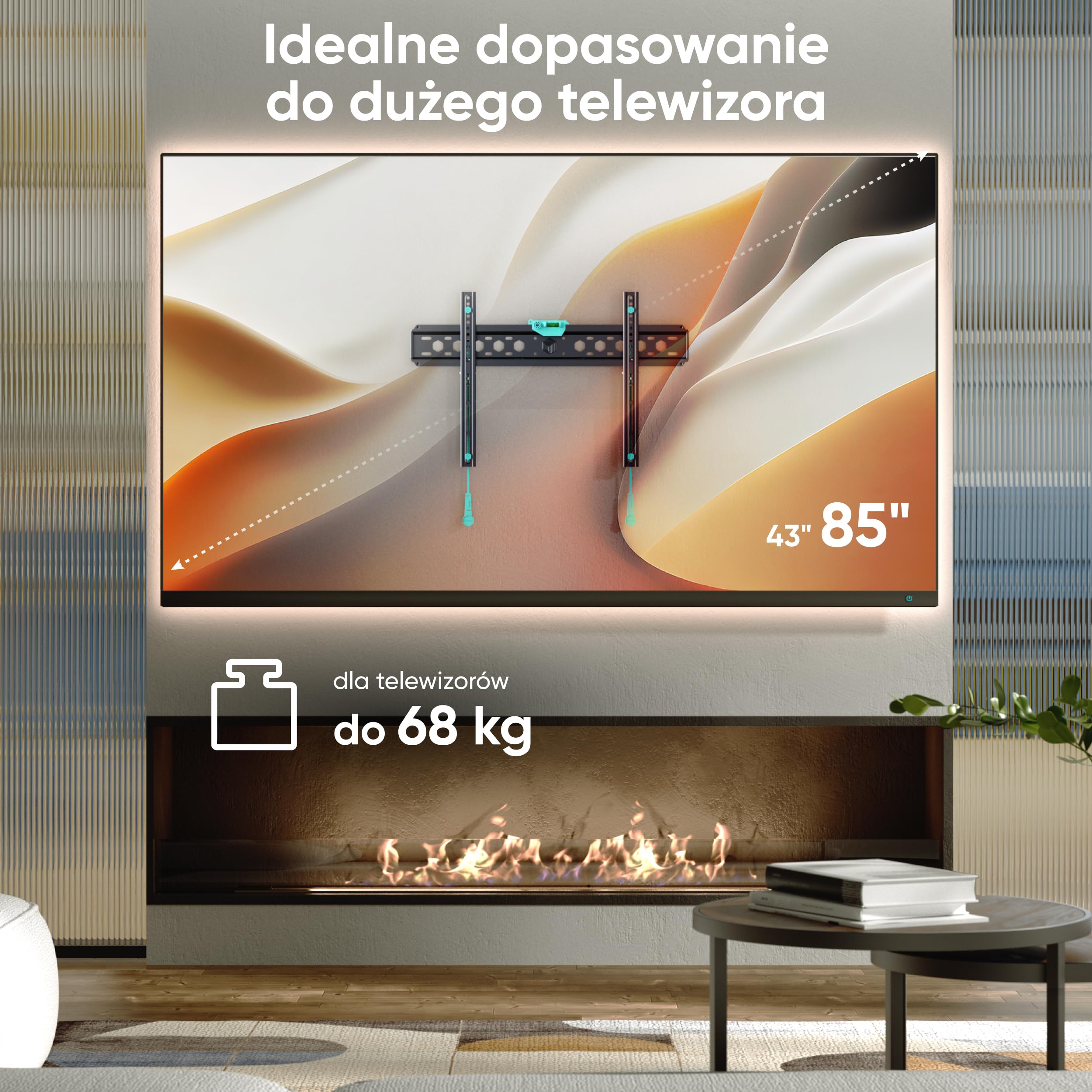 ONKRON Uchwyt ścienny do telewizora płaski do ekranu 43-85 cali do 68 kg, ultra cienki uchwyt ścienny do telewizora, uchwyt ścienny z VESA 75 x 75-600 x 400, uniwersalny uchwyt na telewizor, czarny