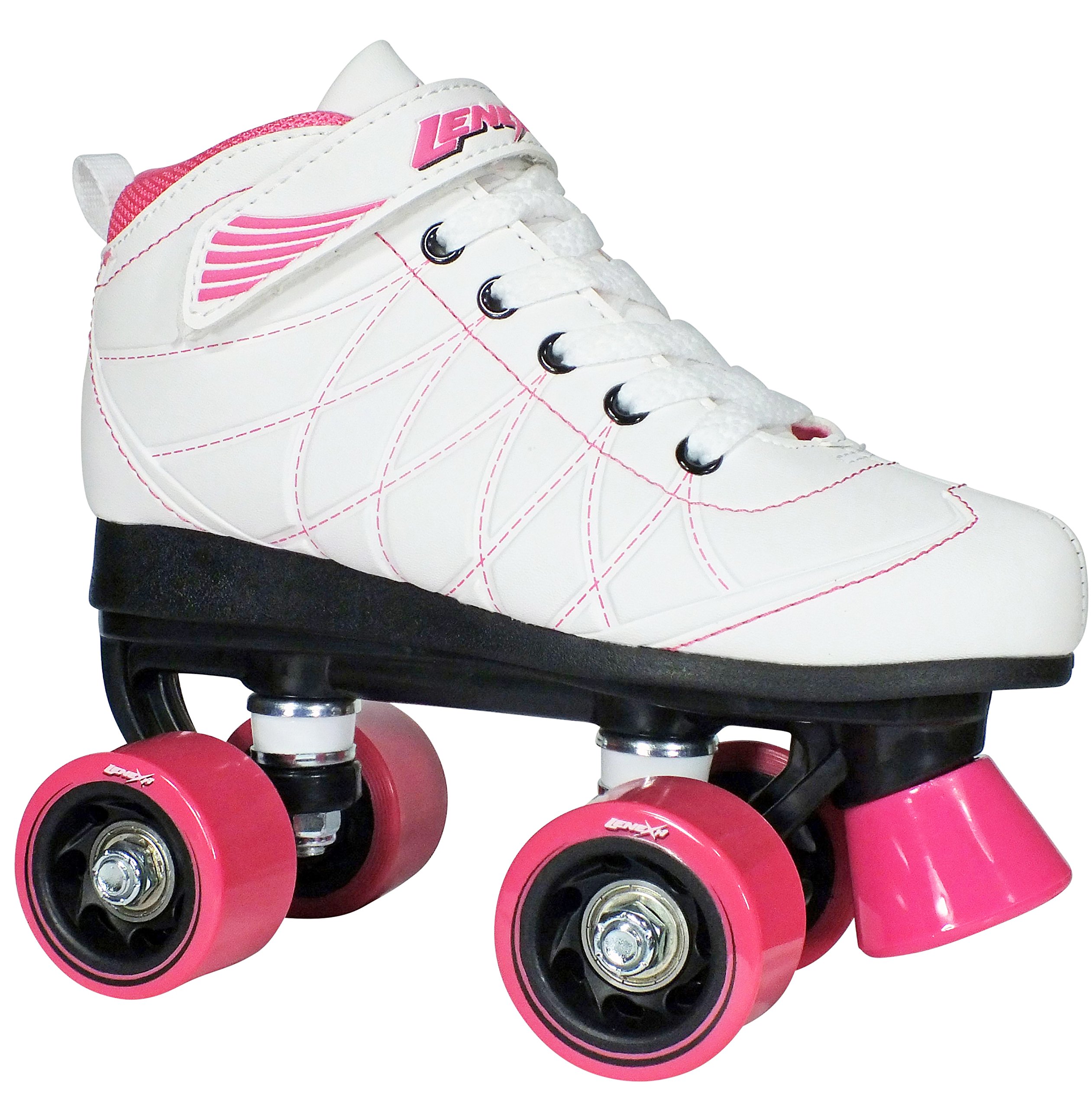 Lenexa Hoopla Roller Skates for Girls and Boys - Quad Derby Roller Skates for Girls and Boys (White, Pink, J13)
