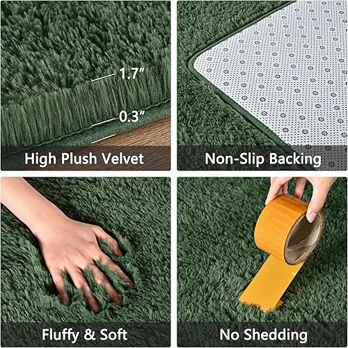 Miniatura 3 de Alfombras de área súper suaves para dormitorio, sala de estar, 5 x 7 pies, color verde oscuro, alfombras esponjosas para habitación de niñas y