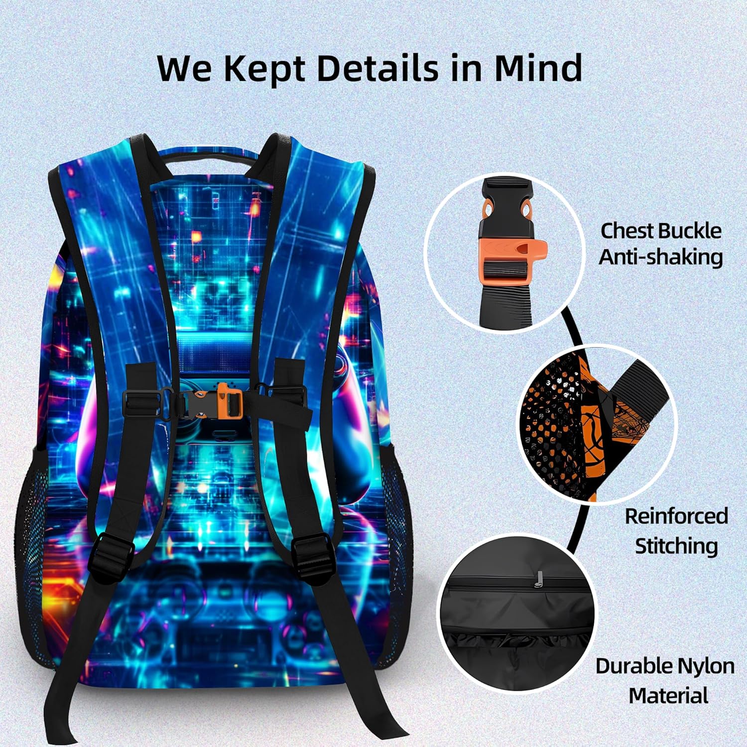 Gamer Backpack with Name for Boys, Custom 16" Backpack Sets for Primary or Middle School, Gaming School Bag with Leak-proof Lunch Bag, 18 oz Insulated Water Bottle with Straw for Hiking, Travel
