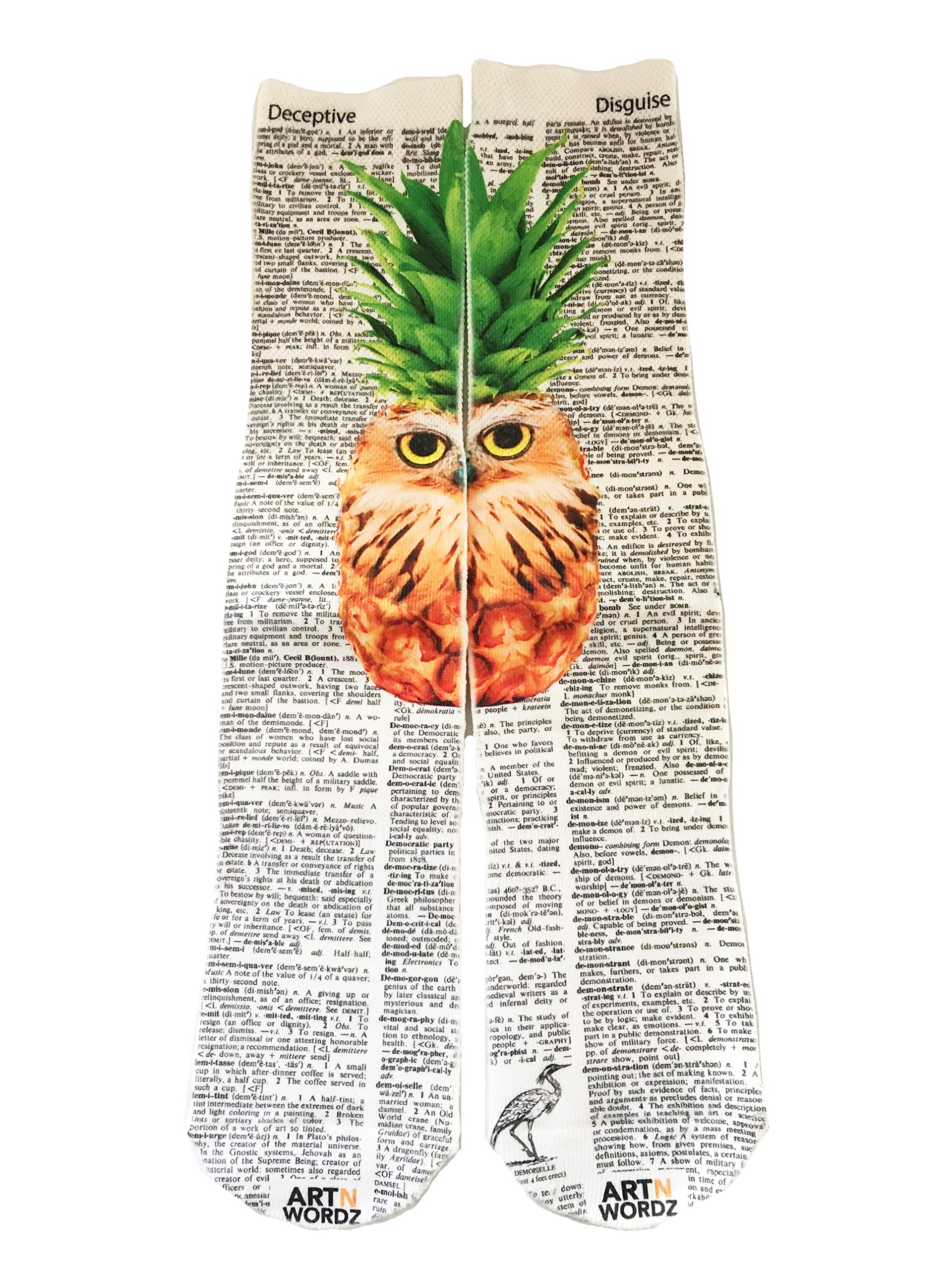 Art N WordzApparel Pineowlple Pineapple Owl Dictionary Pop Art Unisex Socks