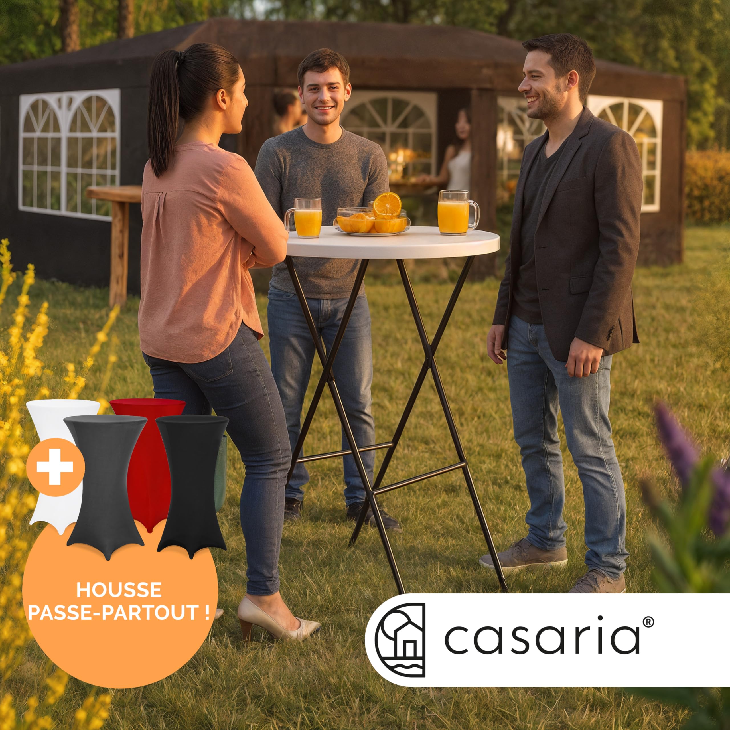 Casaria® Table Haute Pliable avec Housse Anthracite réutilisable Infroissable Mange Debout 110 cm Bar bistrot Jardin Cocktail