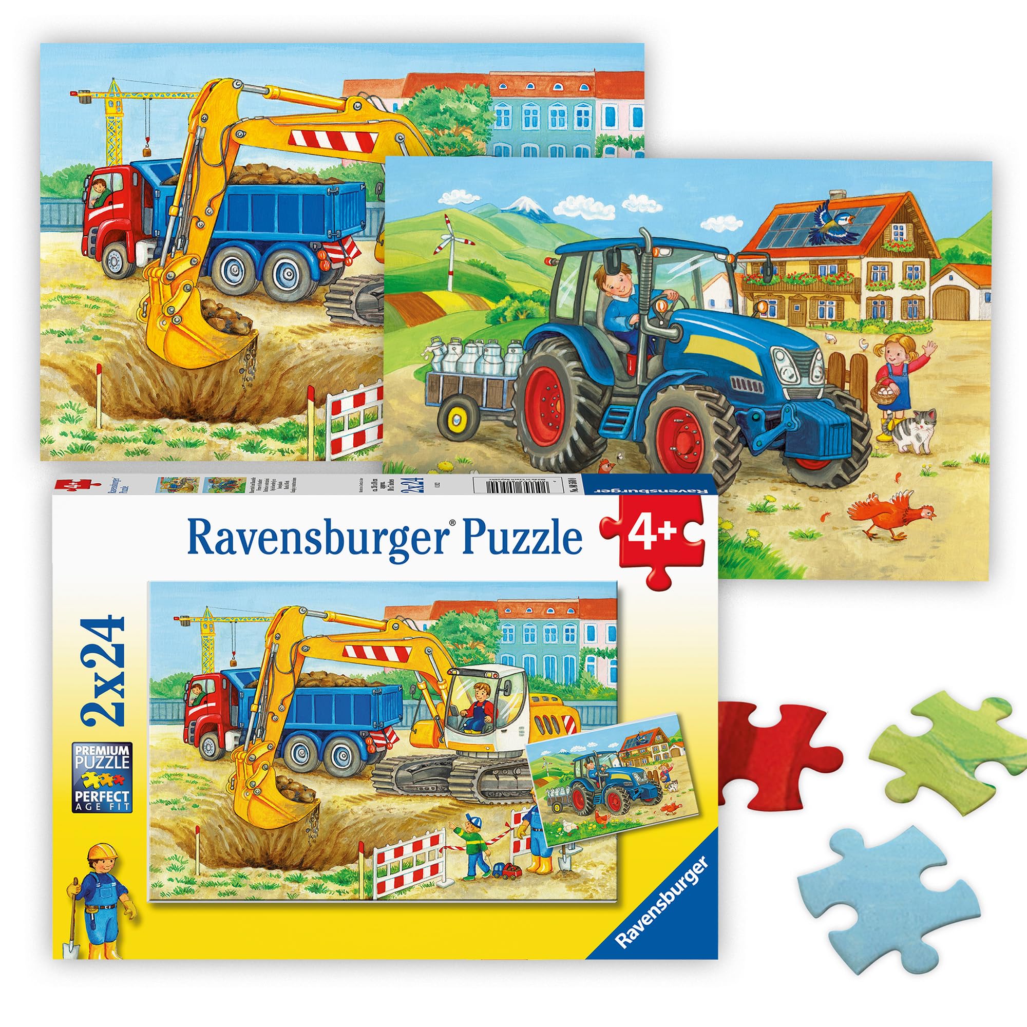 Farm & Building Site 2X 24 Piece Jigsaw Puzzles For Kids Age 4 Years Up - Educational Toddler Toys [Amazon Exclusive]