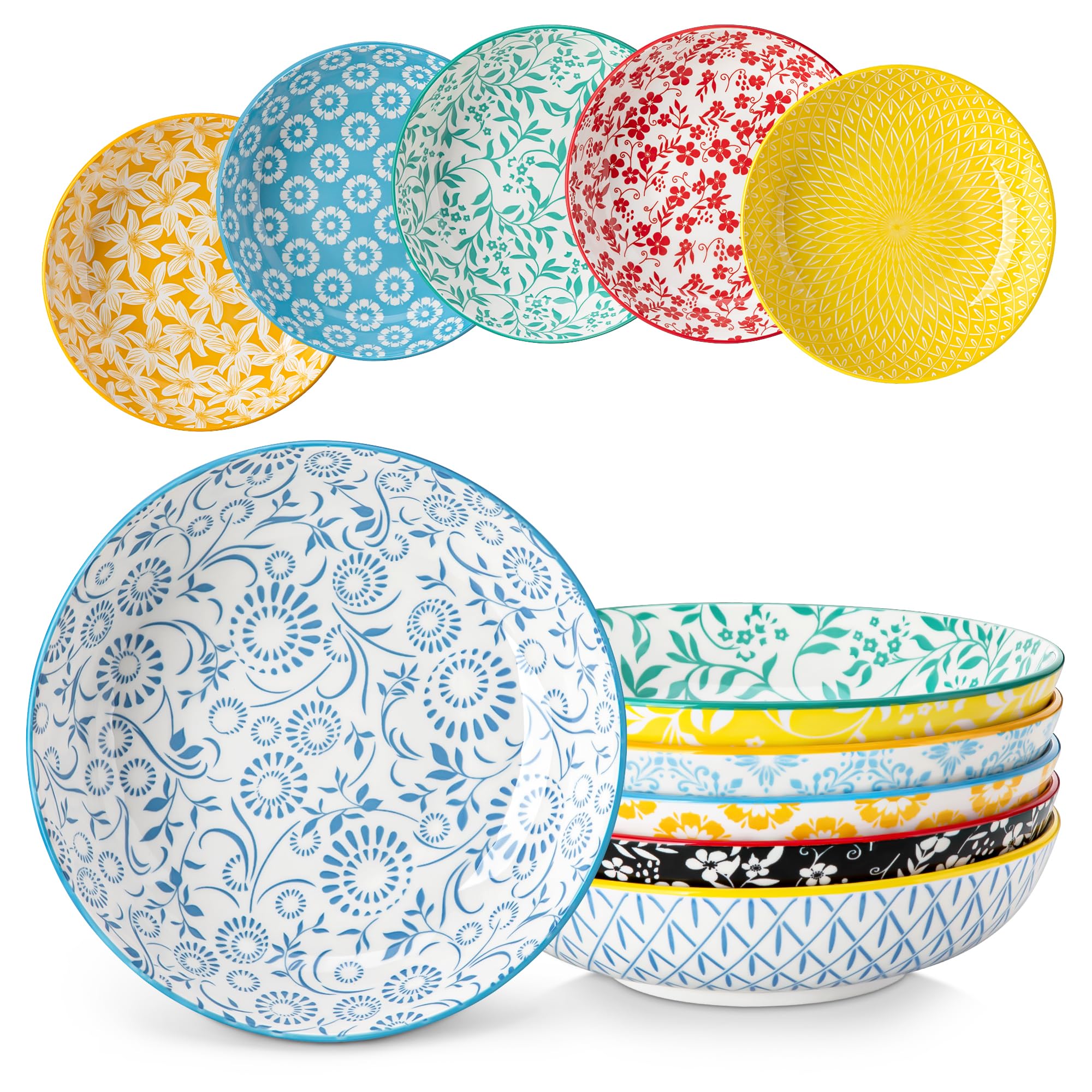 vancasso SELENE Suppenschalen 6-er Set, 1200ml Pastateller aus Pastell Porzellan – Salatschüssel für Nudel, Spaghetti und Suppe, Mikrowellengeeignet