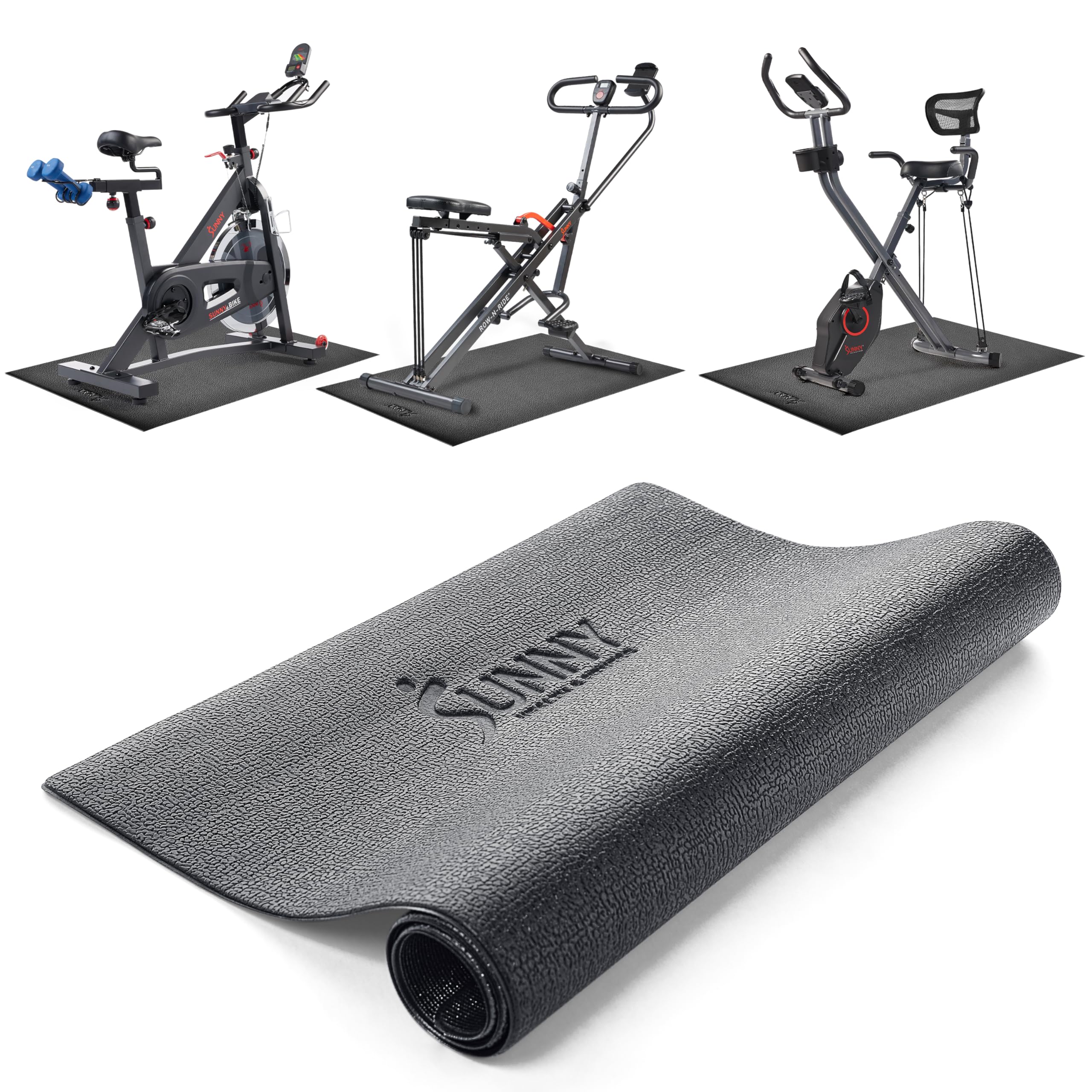 Sunny Health & Fitness Exercise Equipment Mat, Home Gym Mat for Bikes, Treadmills, Ellipticals, Steppers and Rowers, Non-Slip High Density Foam Mat, Floor Protector - Available in 4 Size