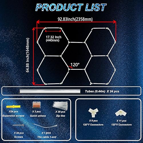 Miniatura 8 de Luces LED hexagonales, paquete de 5 luces de techo hexagonales superbrillantes de 144 W, 17280 lm, para gimnasio, tienda, sótano, automóvil,