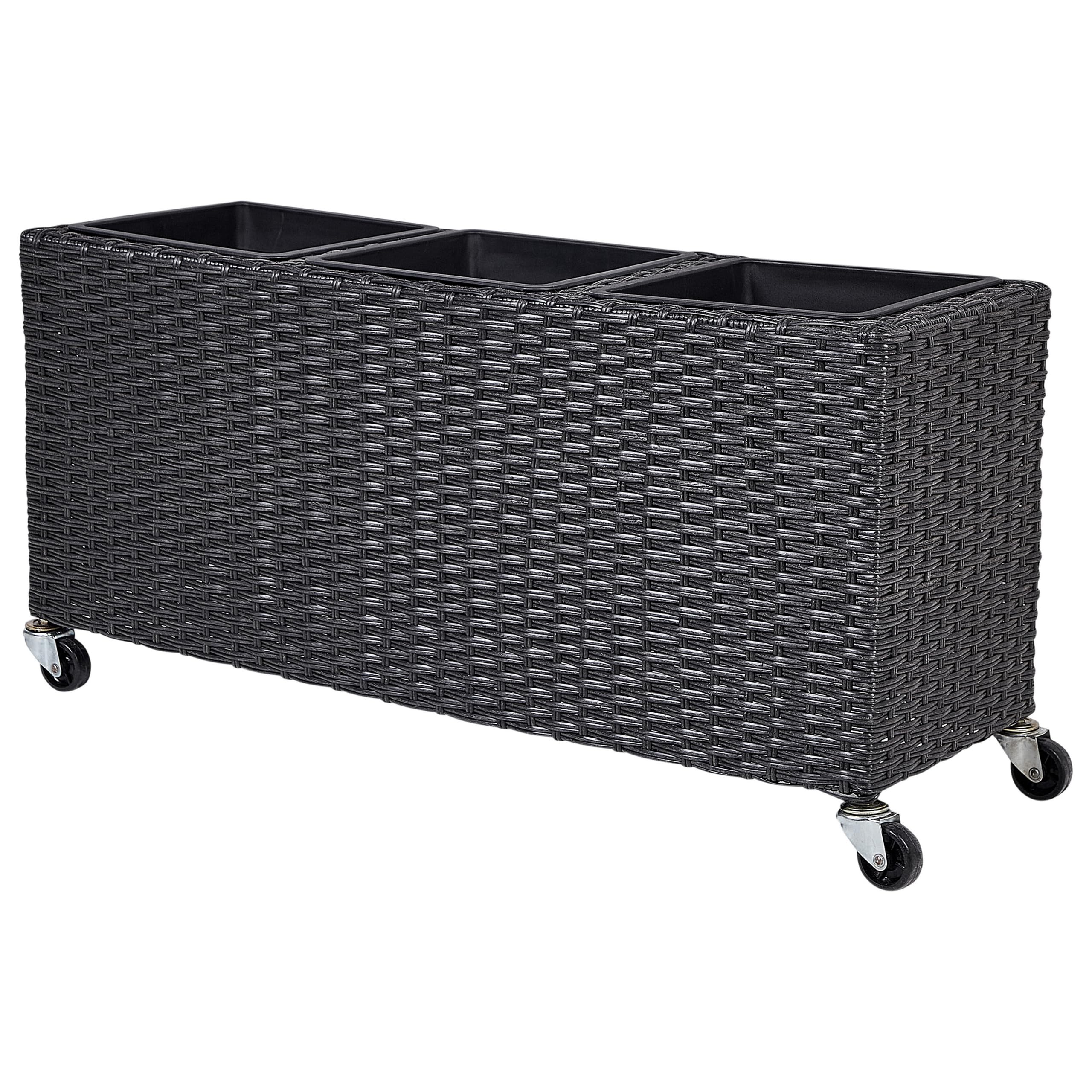 Bac à Fleurs sur Roues en Polyrotin Noir et Acier 82 x 28 cm avec Trou de Drainage Bellis