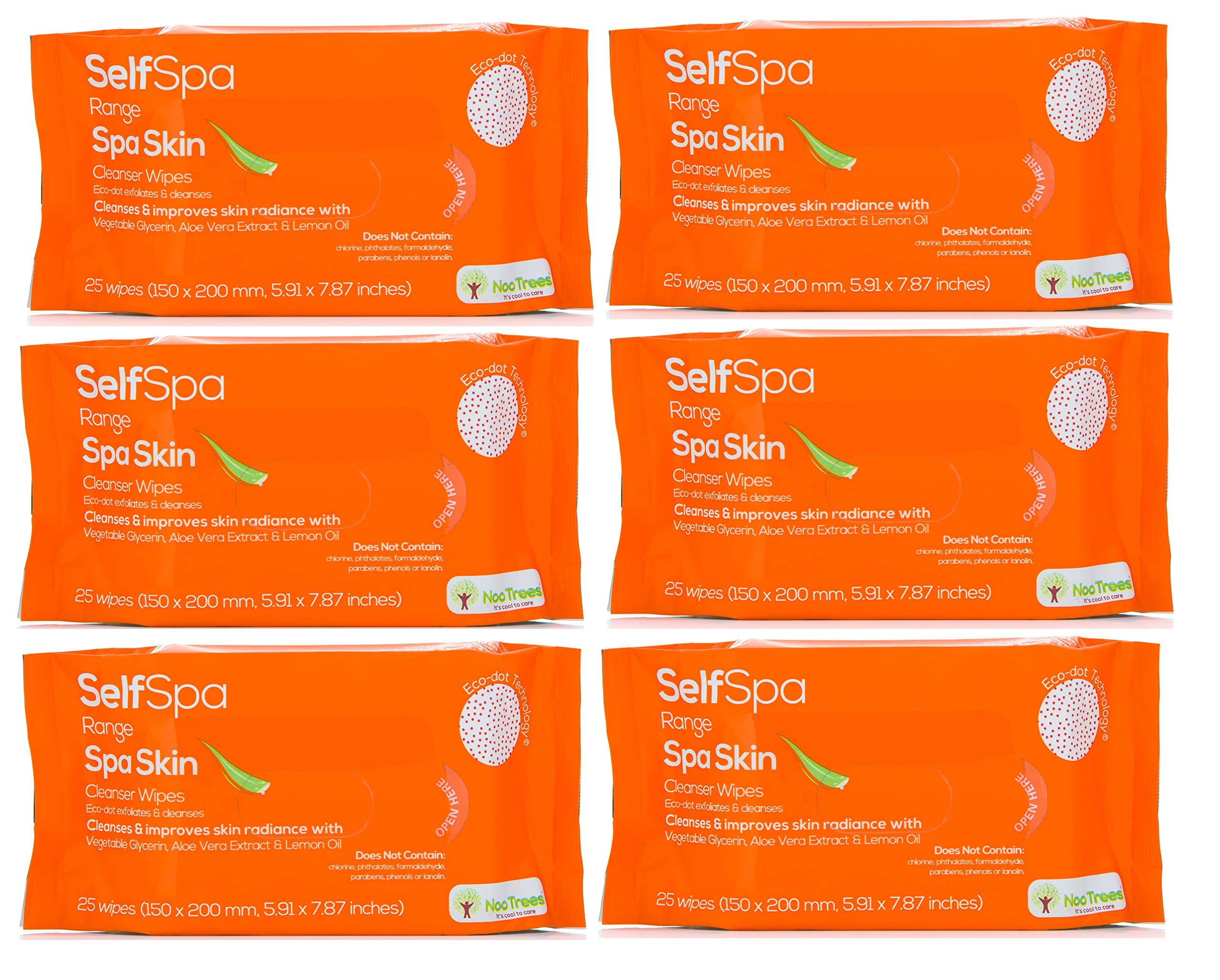 NooTrees SelfSpa Bamboo Wipes Spa Skin Cleanser Wipe, Exclusive Eco-dot Technology, Cleanses And Improves Skin Radiance With Powerful Actives And Essential Oils, 25 Wipes 6-Pack